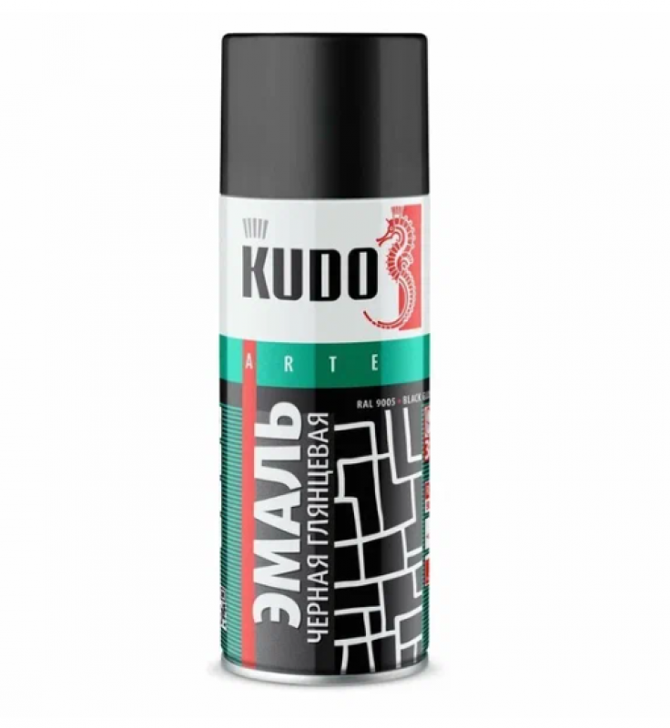 Эмаль (черная глянцевая) KUDO (RAL 9005) 520мл (1/12) KU-1002